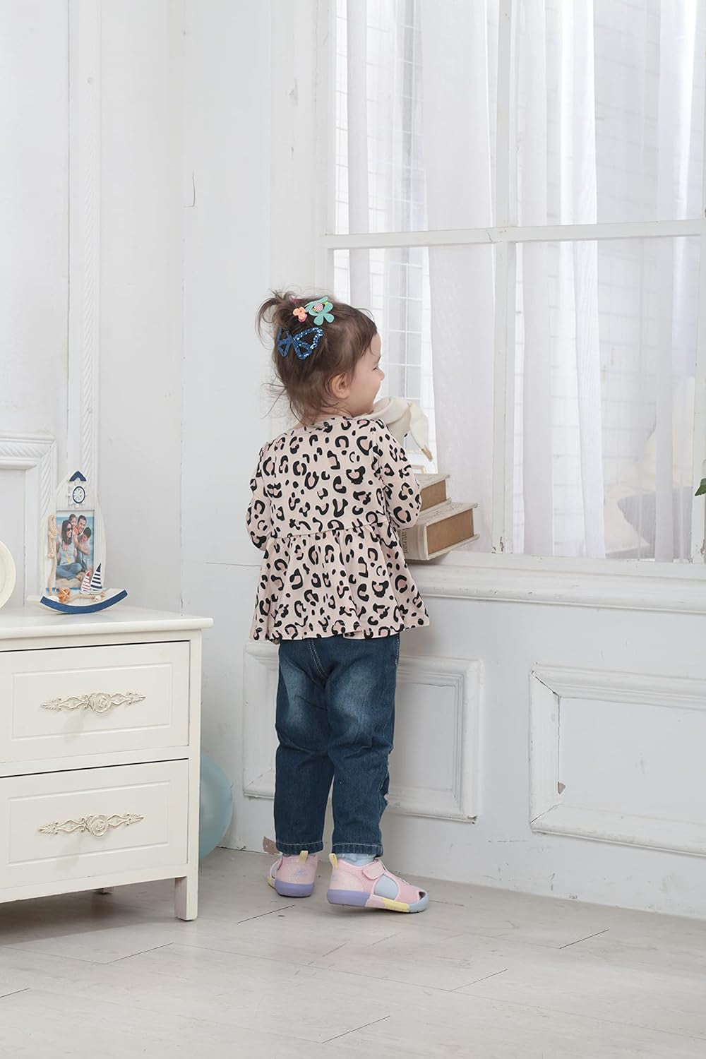 Infant Toddler Baby Girl Clothes Denim Jeans Outfits 2PCS Ruffle Floral Top + Ripped Denim Girls Pants Set 6M-4T