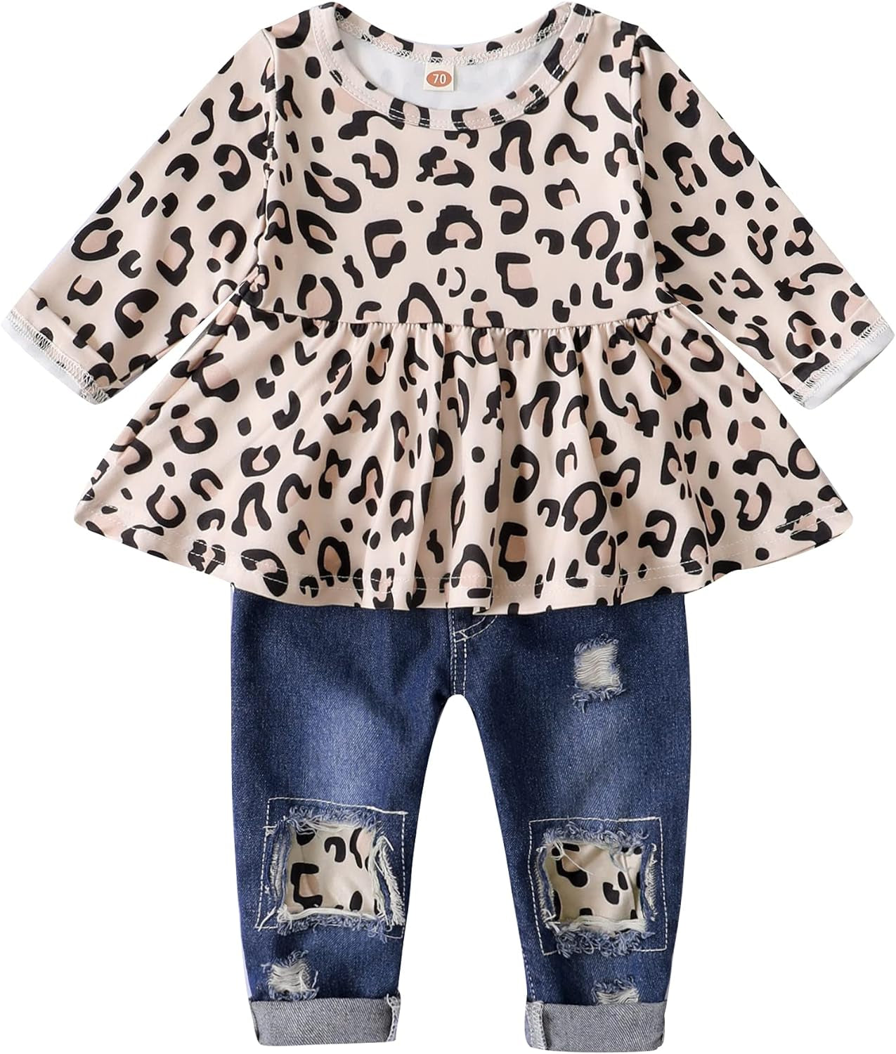 Infant Toddler Baby Girl Clothes Denim Jeans Outfits 2PCS Ruffle Floral Top + Ripped Denim Girls Pants Set 6M-4T