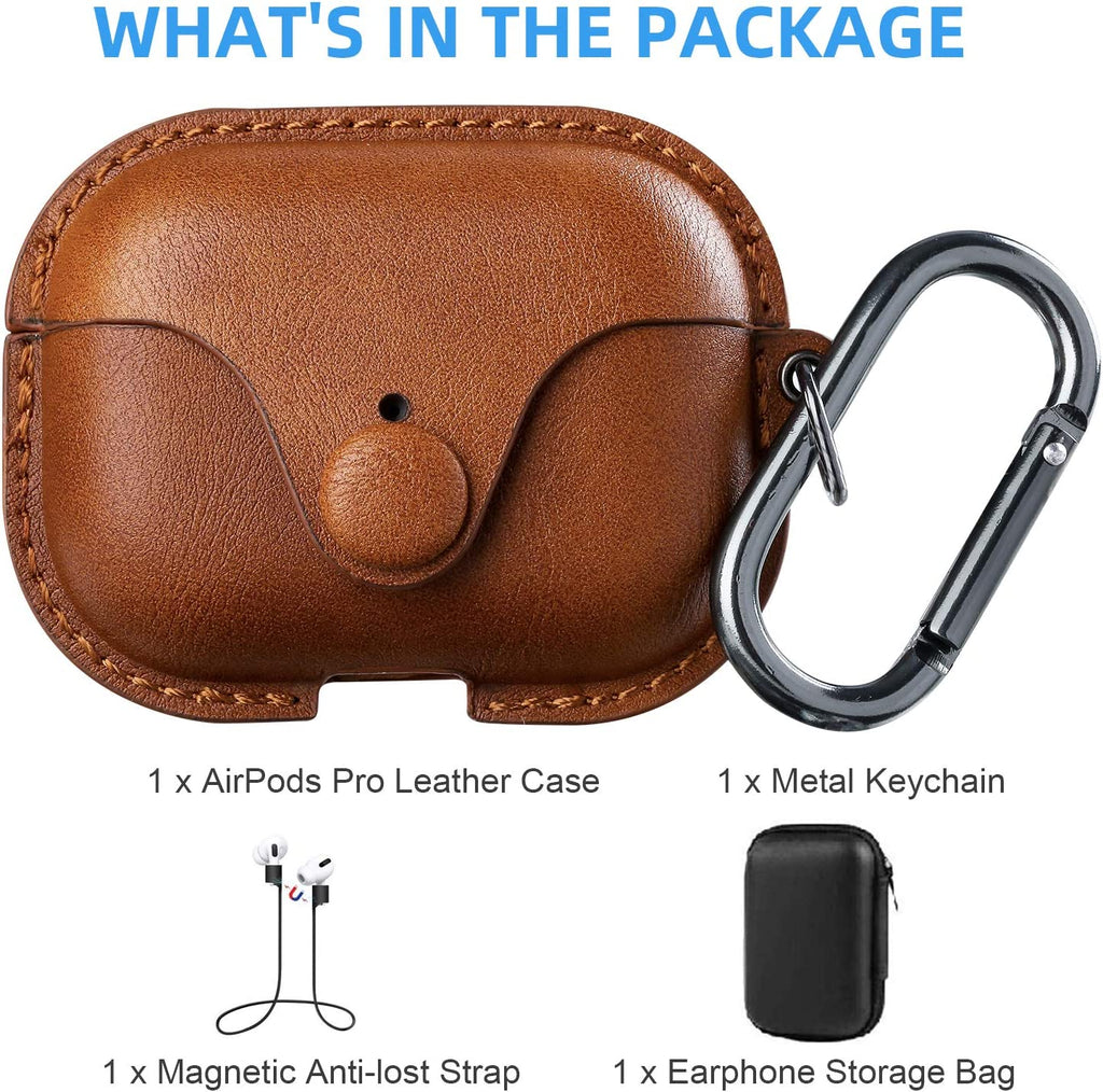 for Airpods Pro 2 Case Leather, Airpods Pro Leather Case Cover with Keychain Airpods Strap Compatible with Apple Airpods Pro 2Nd Generation 2023 2022/ Airpods Pro 2019 (Front LED Visible),Brown