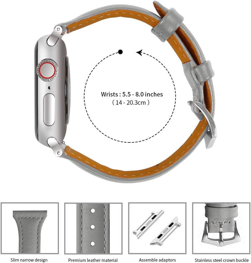 Compatible Apple Watch Band 42Mm 44Mm 45Mm, Top Grain Leather Band Replacement Strap for Iwatch Series 7, Series 6, SE, Series 5, Series 4,Series 3,Series 2,Series 1,Sport, Edition